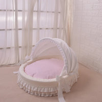 Luxury Round Pet Bed with Lace Trim - Washable Dog Bed