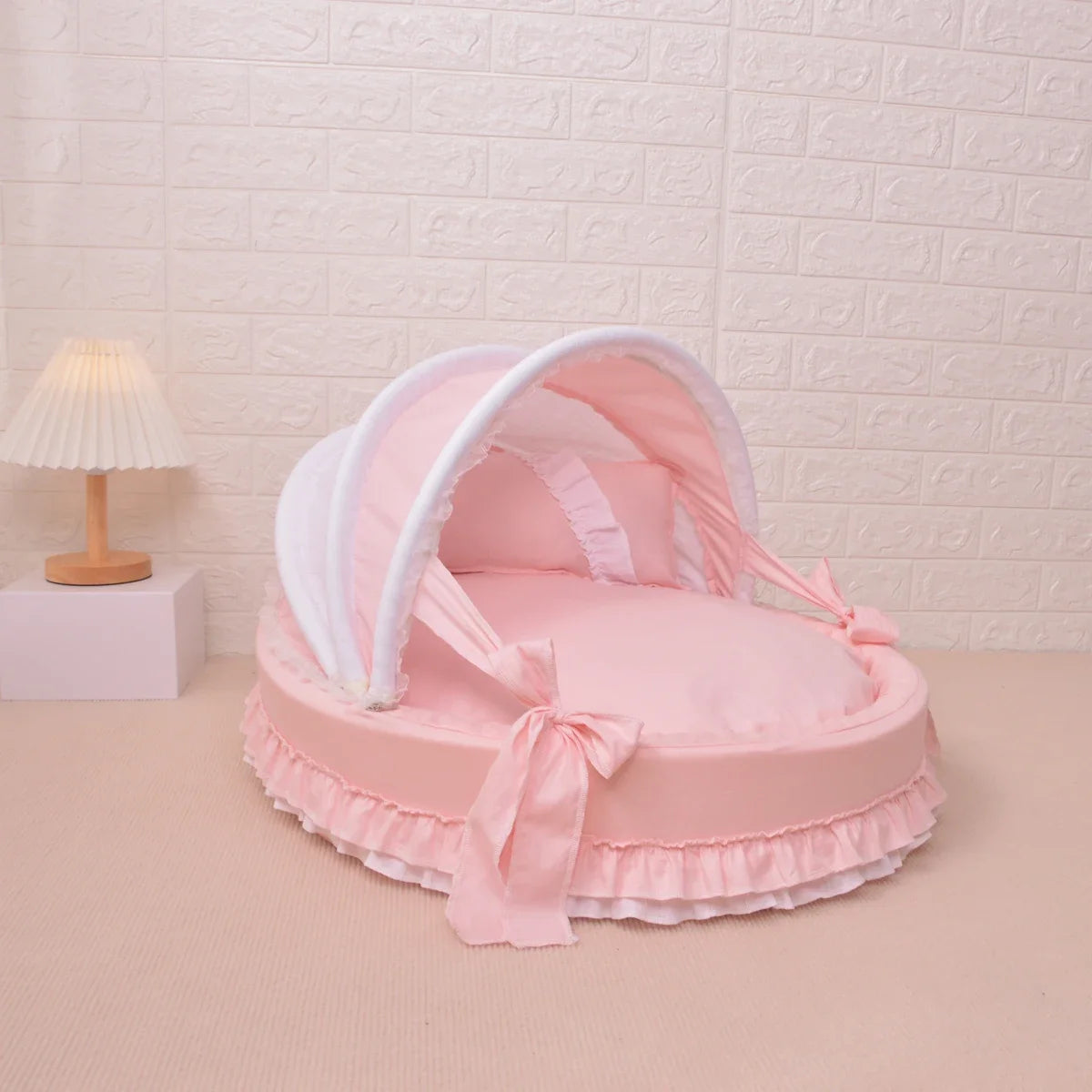 Luxury Round Pet Bed with Lace Trim - Washable Dog Bed