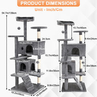 Cat Tree 54/70 Inch Cat Tower Cat Condo with Sisal-Covered Scratching Posts Dangling Ball for Cats to Play and Sleep by Tail chasers