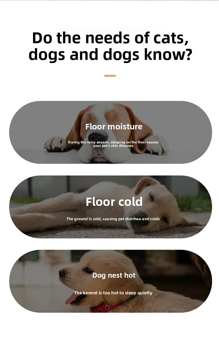 Premium Solid Wood Pet Bed - All-Season Removable Cushion for Dogs & Cats