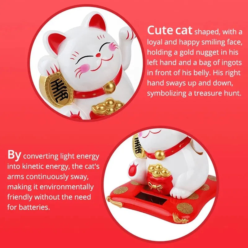 🌞 Lucky Beckoning Cat Solar Ornament - Continuous Fortune Waving Decoration
