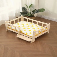 Premium Solid Wood Pet Bed - All-Season Removable Cushion for Dogs & Cats
