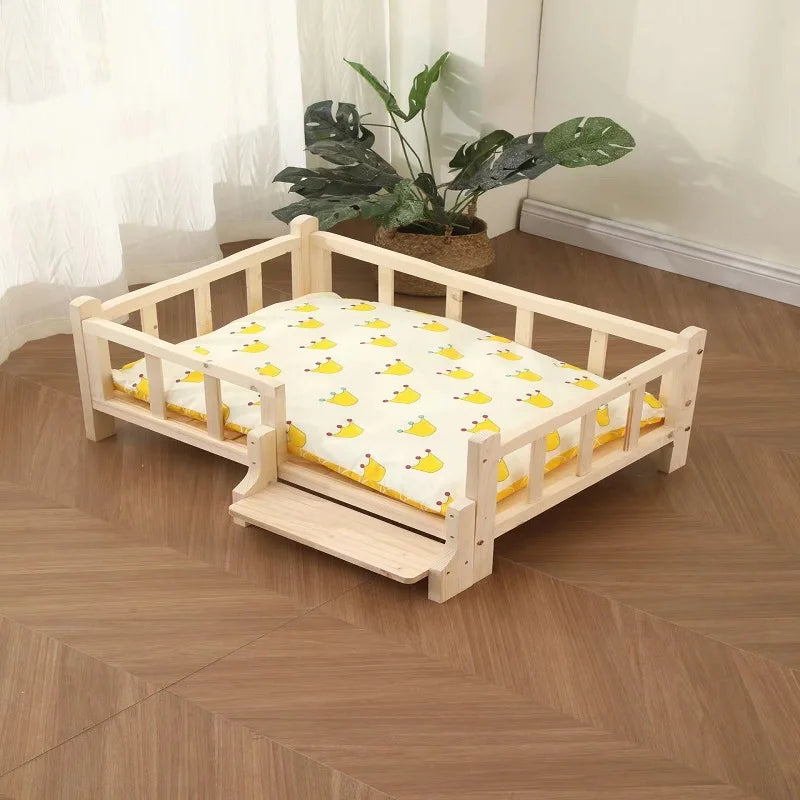 Premium Solid Wood Pet Bed - All-Season Removable Cushion for Dogs & Cats