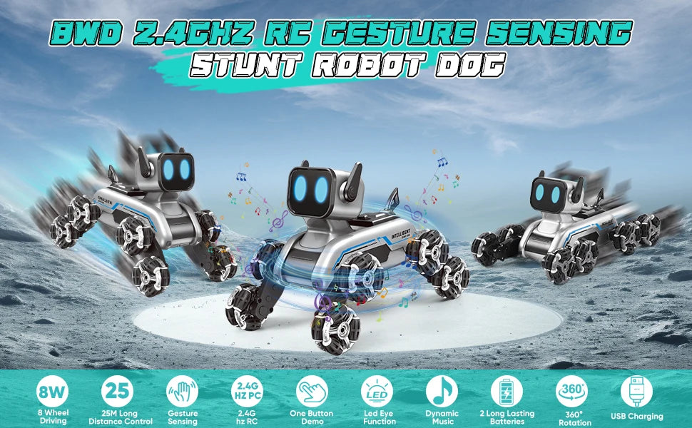 Remote Control Robot Dog | Gesture Sensing,Stunt Rc Cars, Interactive Pocket Emo Robot,Cool Lighting & Music by Tail chasers