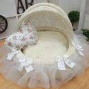 Luxury Round Pet Bed with Lace Trim - Washable Dog Bed