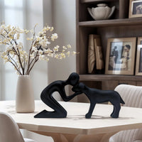 Dog & Owner Resin Statue - Heartwarming Family Bond Desk Art