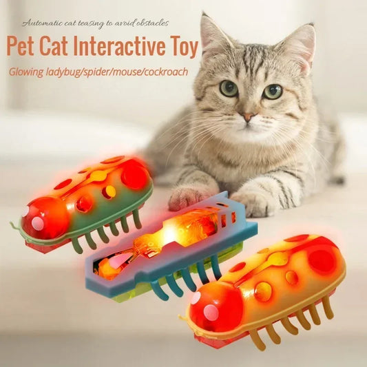 1PC Automatic Electric Bug Cat Toy Flips Moves Battery Operated Interactive PetToy for Cats Small Dogs Funny Beetle Play withLED