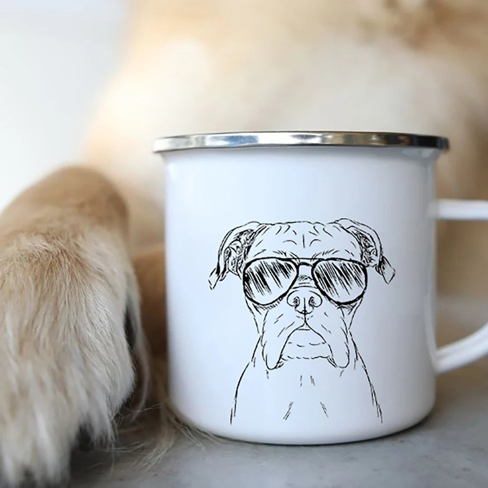 Bulldog Enamel Mug - Funny Glasses Design for Dog Lovers