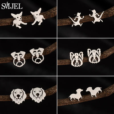 Dog Breed Cartoon Stud Earrings - Dachshund, Corgi & Chihuahua Designs
