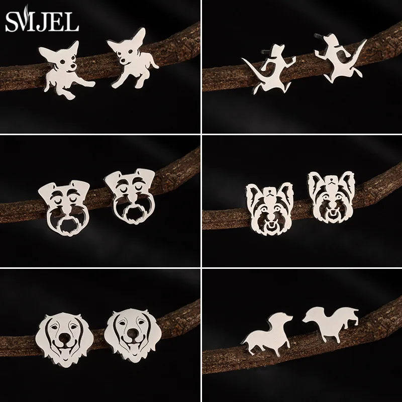 Dog Breed Cartoon Stud Earrings - Dachshund, Corgi & Chihuahua Designs