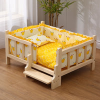 Premium Solid Wood Pet Bed - All-Season Removable Cushion for Dogs & Cats