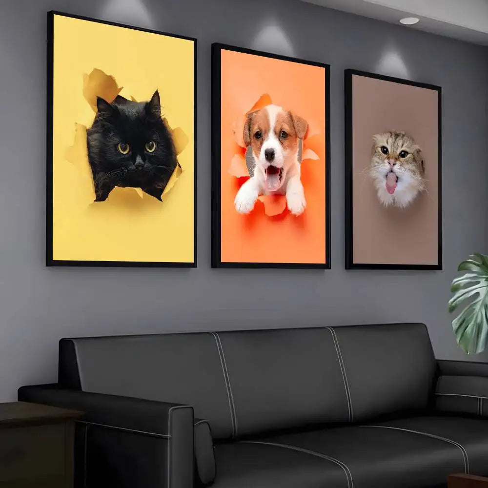 Cute Cats & Dogs Wall Art Poster - Waterproof