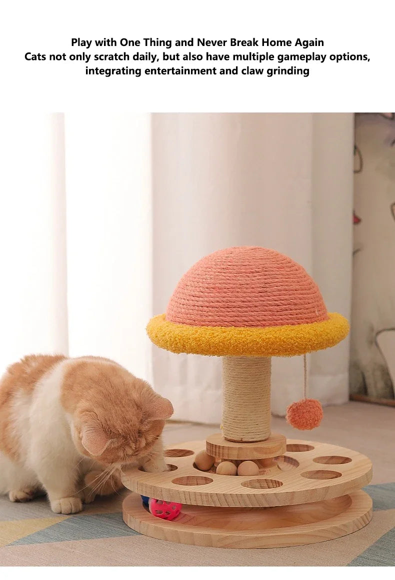 Interactive Cat Scratching Board - Wood Carousel Puzzle & Claw Care Station