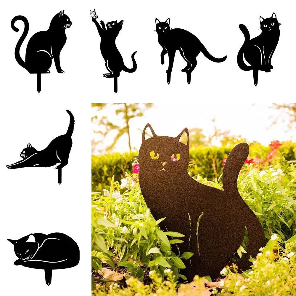 Weatherproof Black Cat Garden Figurine - Durable Iron Art Outdoor Sculpture