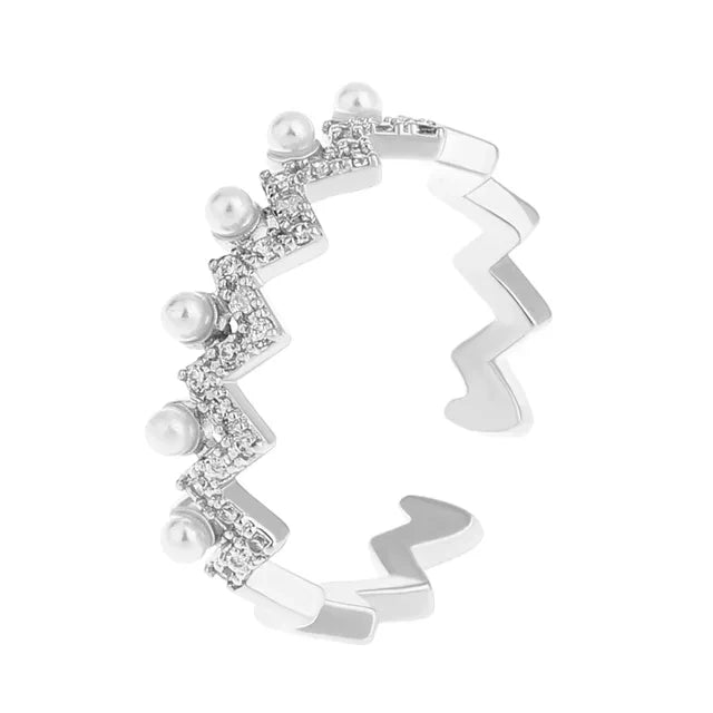 Cat Ear Paw Print Ring - Adjustable Pearl Hollow Heart Design