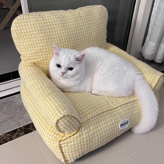 Home Deco,r‌Checkered Removable Pet Sofa Bed - All-Season Cat Dog House