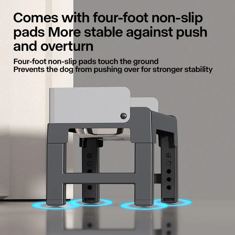 Collapsible Elevated Dog Bowls - Adjustable Stand with Double Stainless Steel Bowls