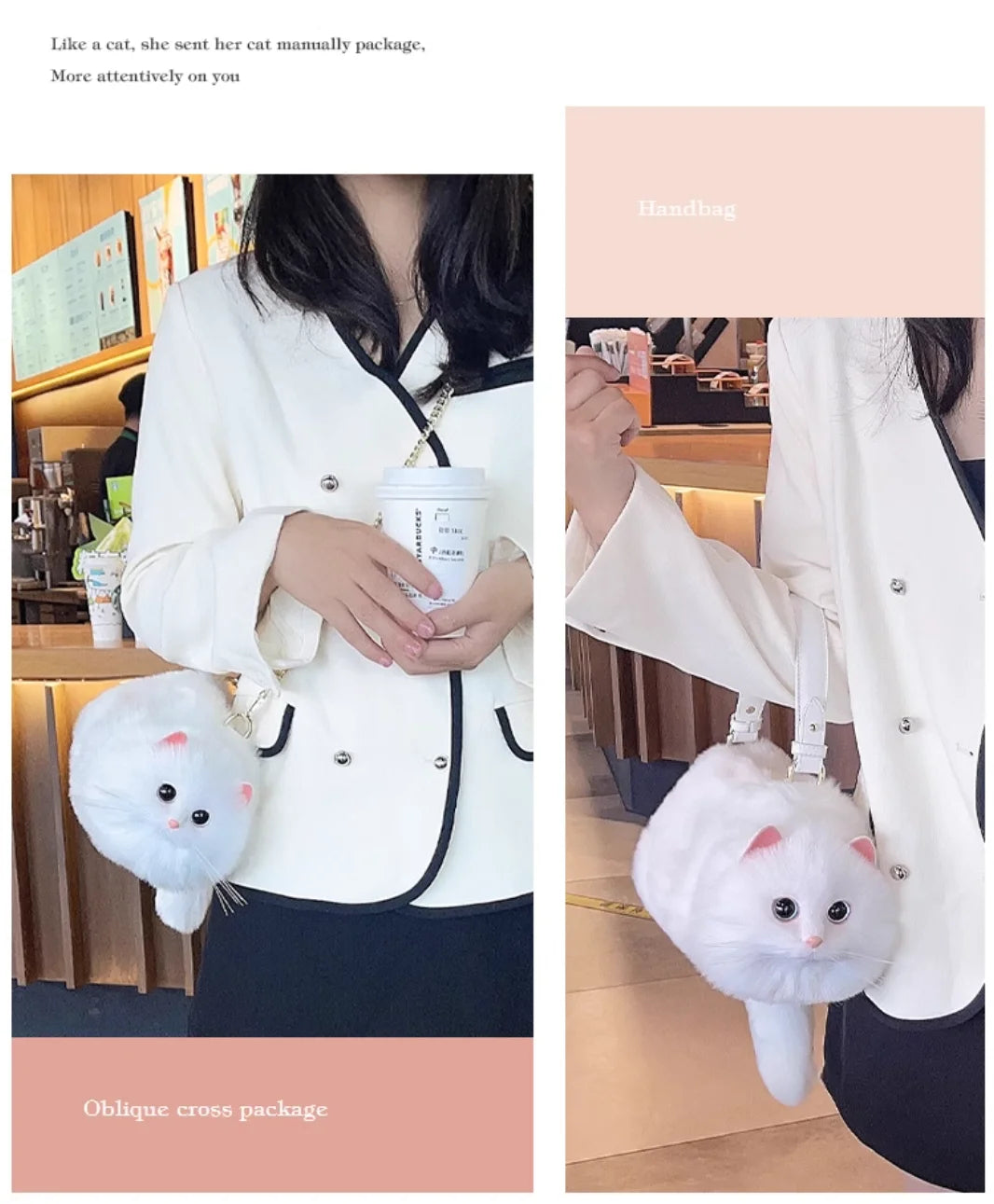 One Shoulder Bag Female Design Small Man Messenger Bag Versatile Hand Made Autumn and Winter Plush Cute Cat Bag by Tail chasers