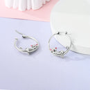 Sterling Silver Cat Hoop Earrings - Zircon Stone Party & Wedding Jewelry