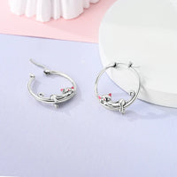 Sterling Silver Cat Hoop Earrings - Zircon Stone Party & Wedding Jewelry