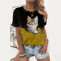 Anime Cat 3D Print Women's Tee - Summer Fashion O-Neck Top