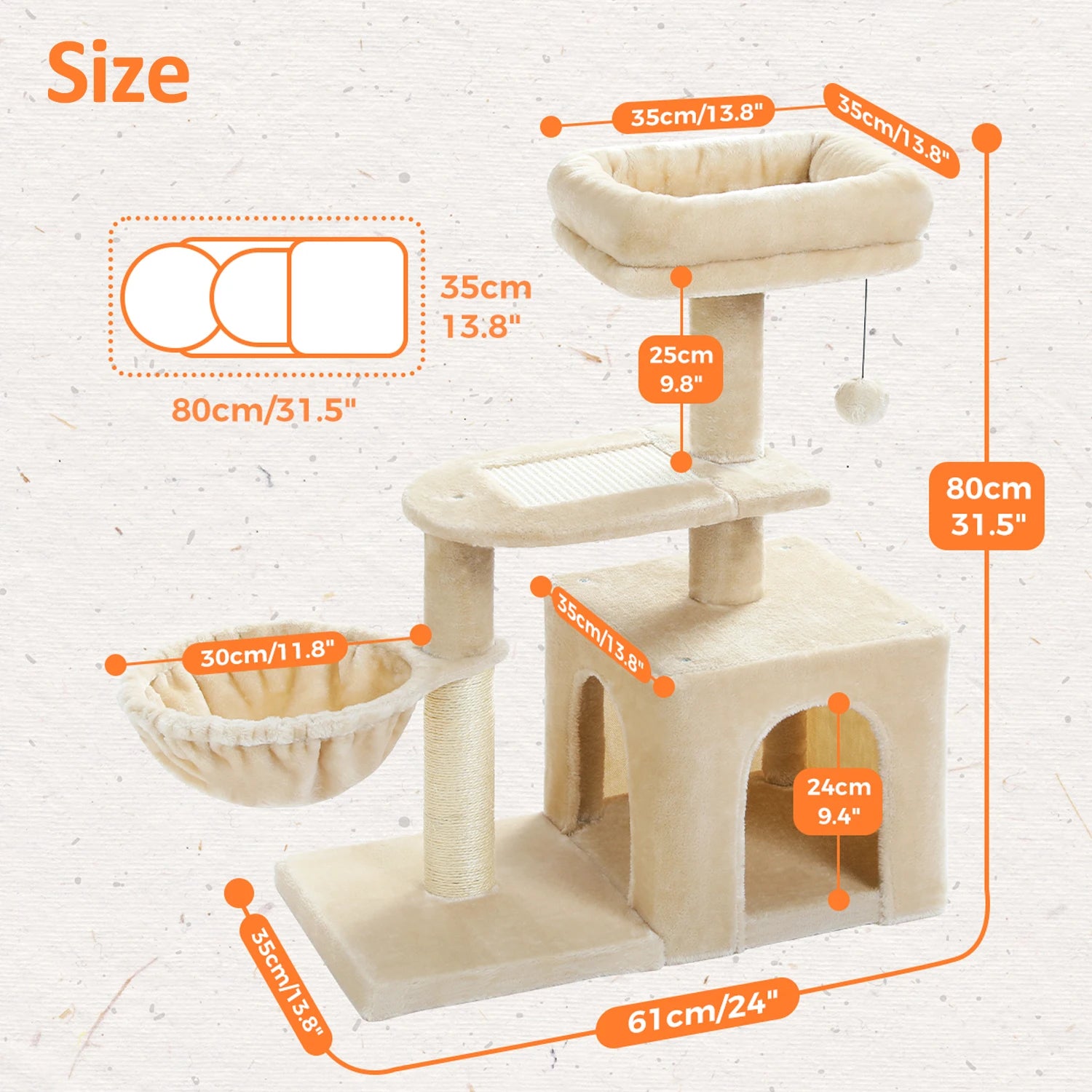 Multi-Level Cat Activity Tree with Scratching Posts & Hammock