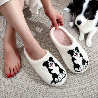 Border Collie Embroidered Plush Slippers