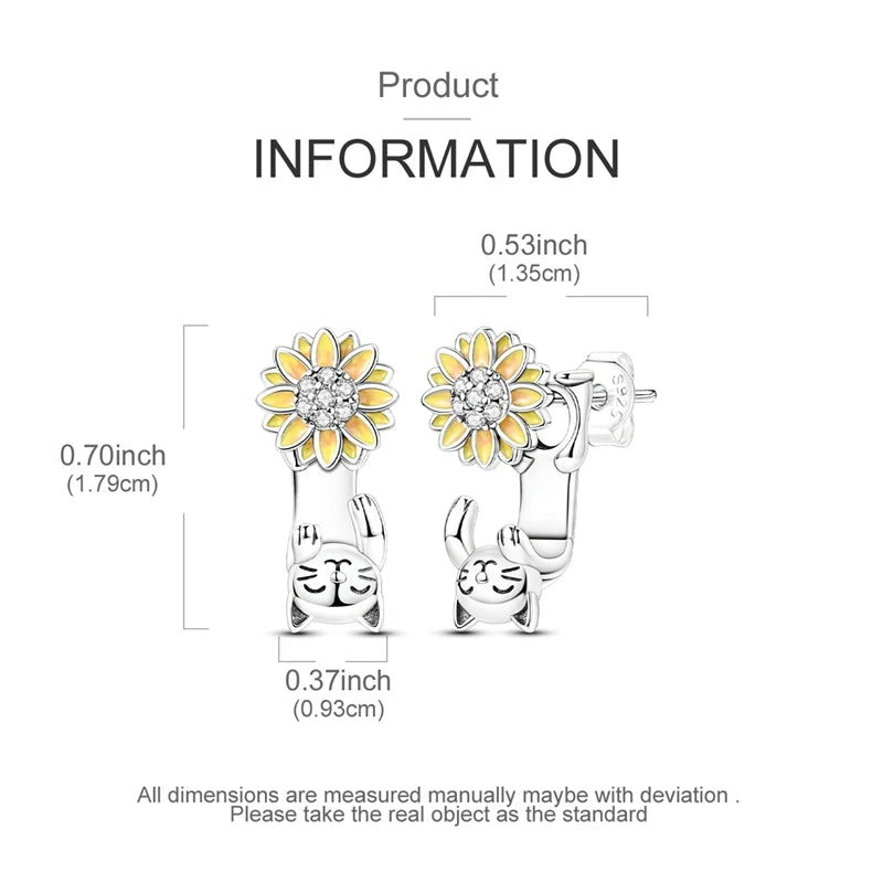 Sterling Silver Cat Hoop Earrings - Zircon Stone Party & Wedding Jewelry