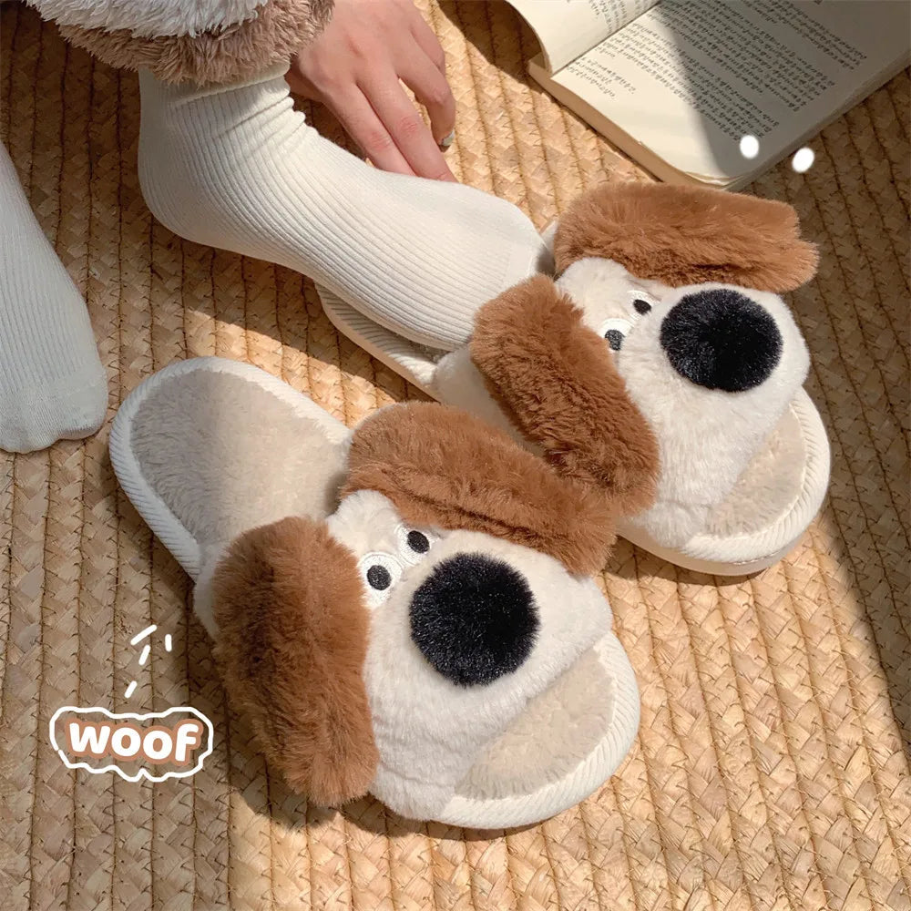 Winter Dog Cartoon Couple Slippers