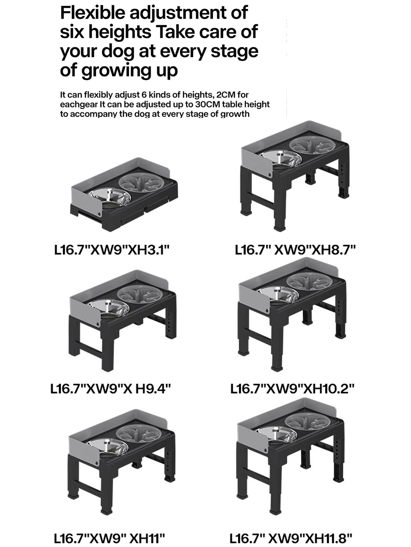 Collapsible Elevated Dog Bowls - Adjustable Stand with Double Stainless Steel Bowls