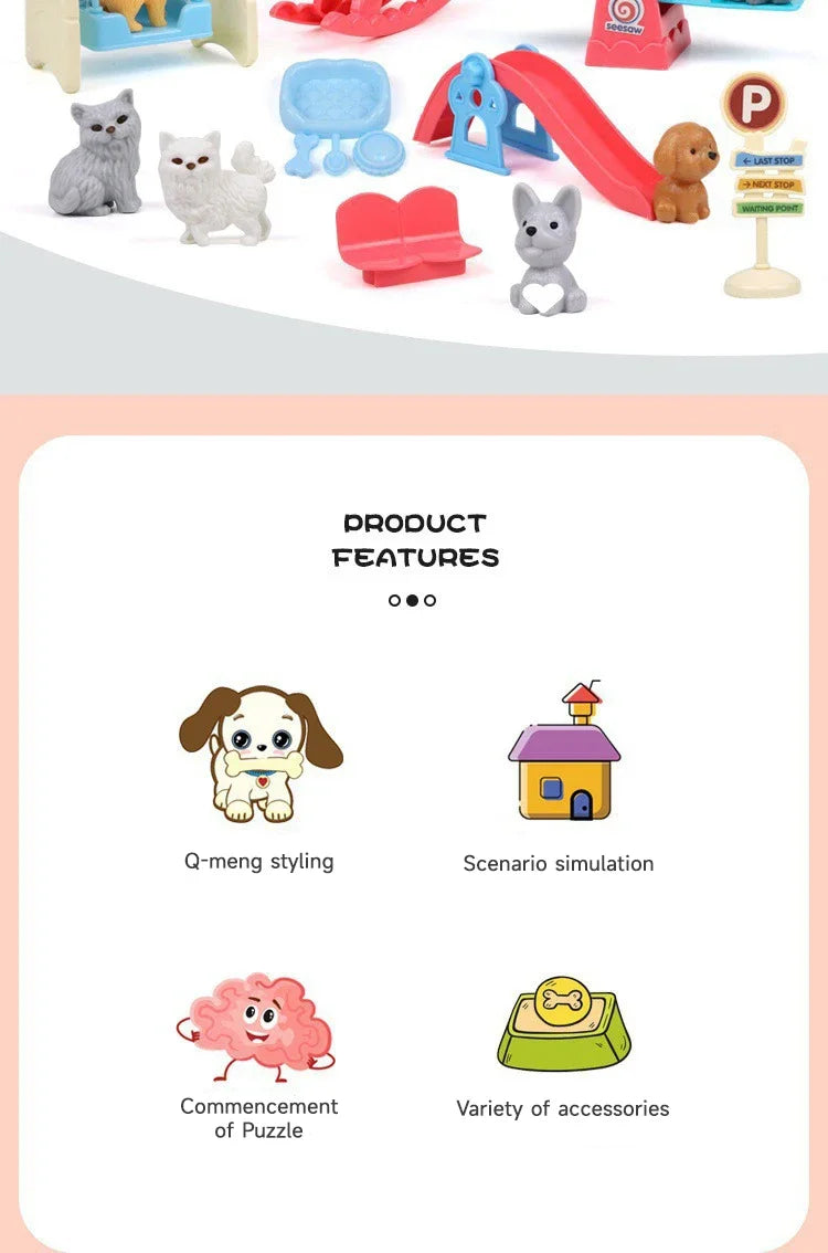 Pet Family Pretend Play Set - Mini House & Dolls