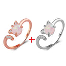 Cat Ear Paw Print Ring - Adjustable Pearl Hollow Heart Design