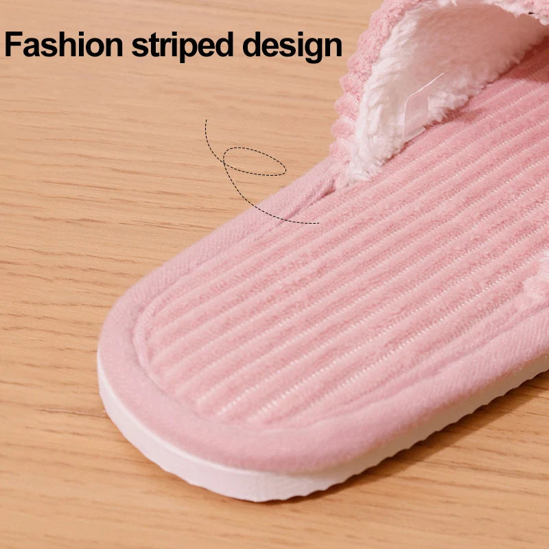 Cartoon Cat Open-Toe Plush Slippers