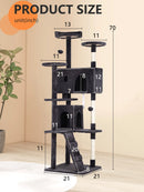 Cat Tree 54/70 Inch Cat Tower Cat Condo with Sisal-Covered Scratching Posts Dangling Ball for Cats to Play and Sleep by Tail chasers