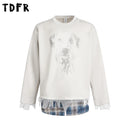Dog Print Fake Two-Piece Men's Sweatshirt - Retro Patchwork Crew Neck