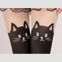 Black Cat Over-the-Knee Socks - Women's Cotton Thigh Highs