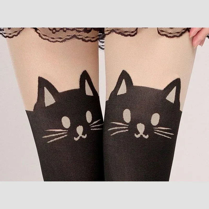 Black Cat Over-the-Knee Socks - Women's Cotton Thigh Highs