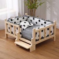 Premium Solid Wood Pet Bed - All-Season Removable Cushion for Dogs & Cats