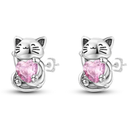 Sterling Silver Cat Hoop Earrings - Zircon Stone Party & Wedding Jewelry