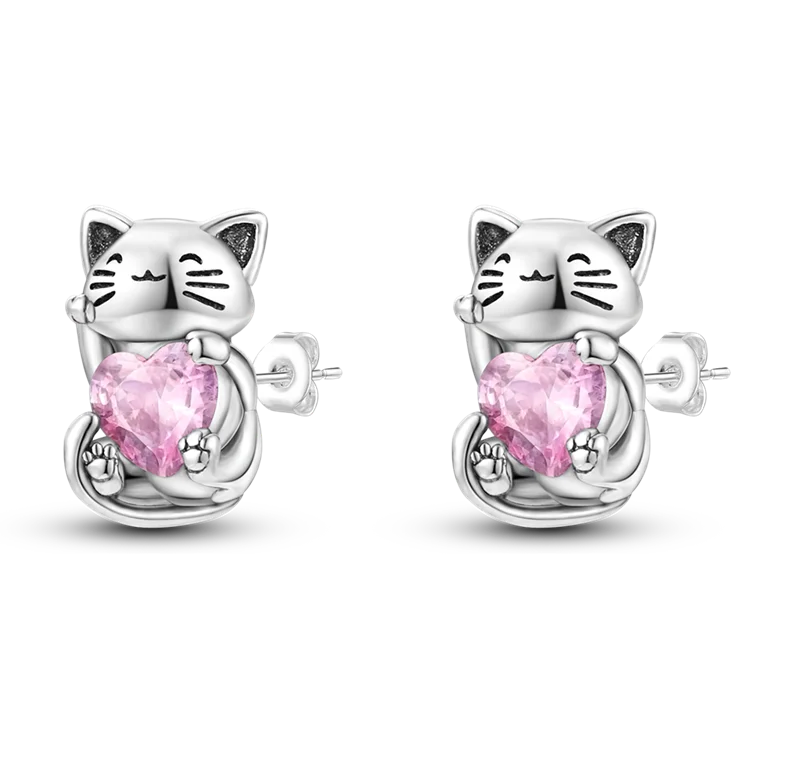 Sterling Silver Cat Hoop Earrings - Zircon Stone Party & Wedding Jewelry