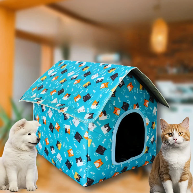 Waterproof Outdoor Cat House - Rainproof Pet Cave Foldable Washable Tent