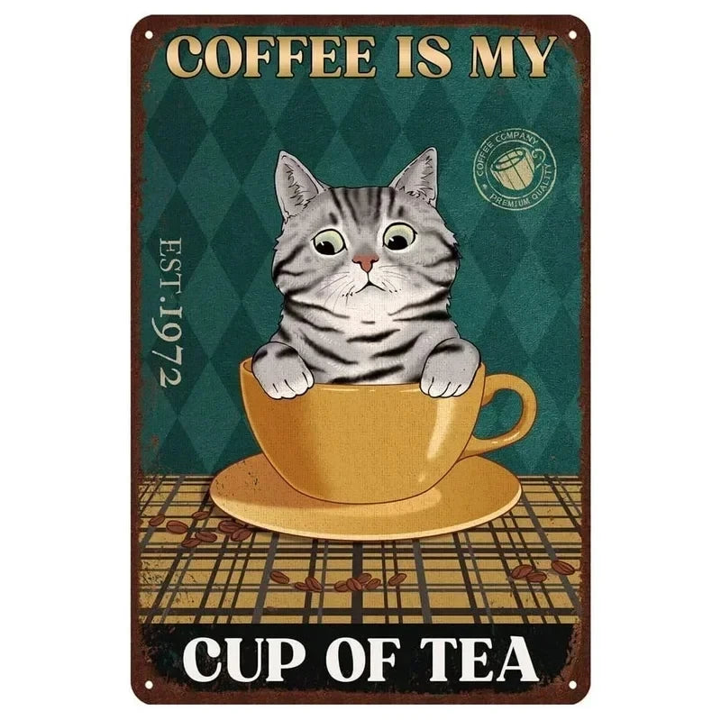 Funny Coffee Cat Sign by Tail chasers