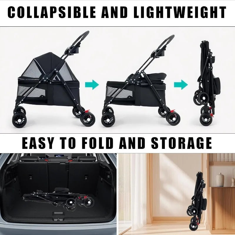 Lightweight Pet Stroller - Foldable Travel Stroller for Small Dogs & Cats
