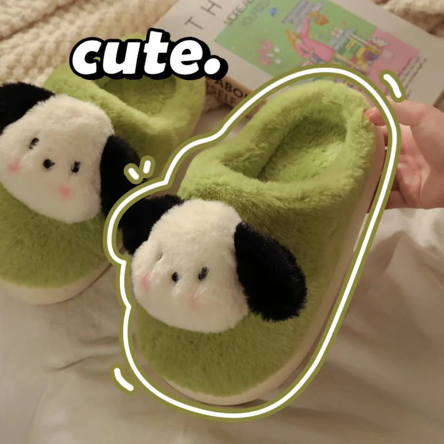 Women's Winter Cartoon Dog Plush Slippers
