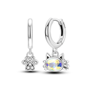 Sterling Silver Cat Hoop Earrings - Zircon Stone Party & Wedding Jewelry