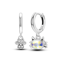 Sterling Silver Cat Hoop Earrings - Zircon Stone Party & Wedding Jewelry