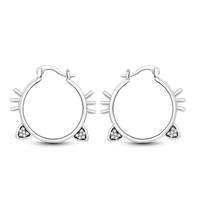Sterling Silver Cat Hoop Earrings - Zircon Stone Party & Wedding Jewelry