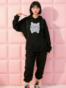 330G Heavy Duty Cartoon Cat Print Hoodie - Street Fashion Unisex Casual