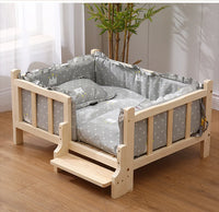 Premium Solid Wood Pet Bed - All-Season Removable Cushion for Dogs & Cats