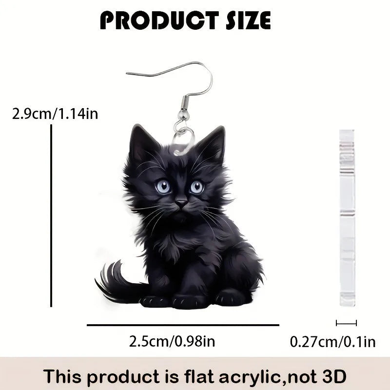 Y2K Black Cat Dangle Earrings - Acrylic